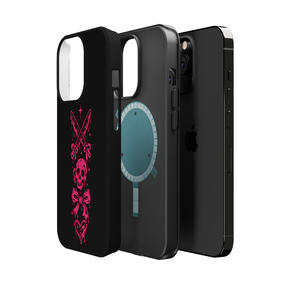 Pink Gothic Magnetic Impact Resistant Phone Case With Skull And Bows