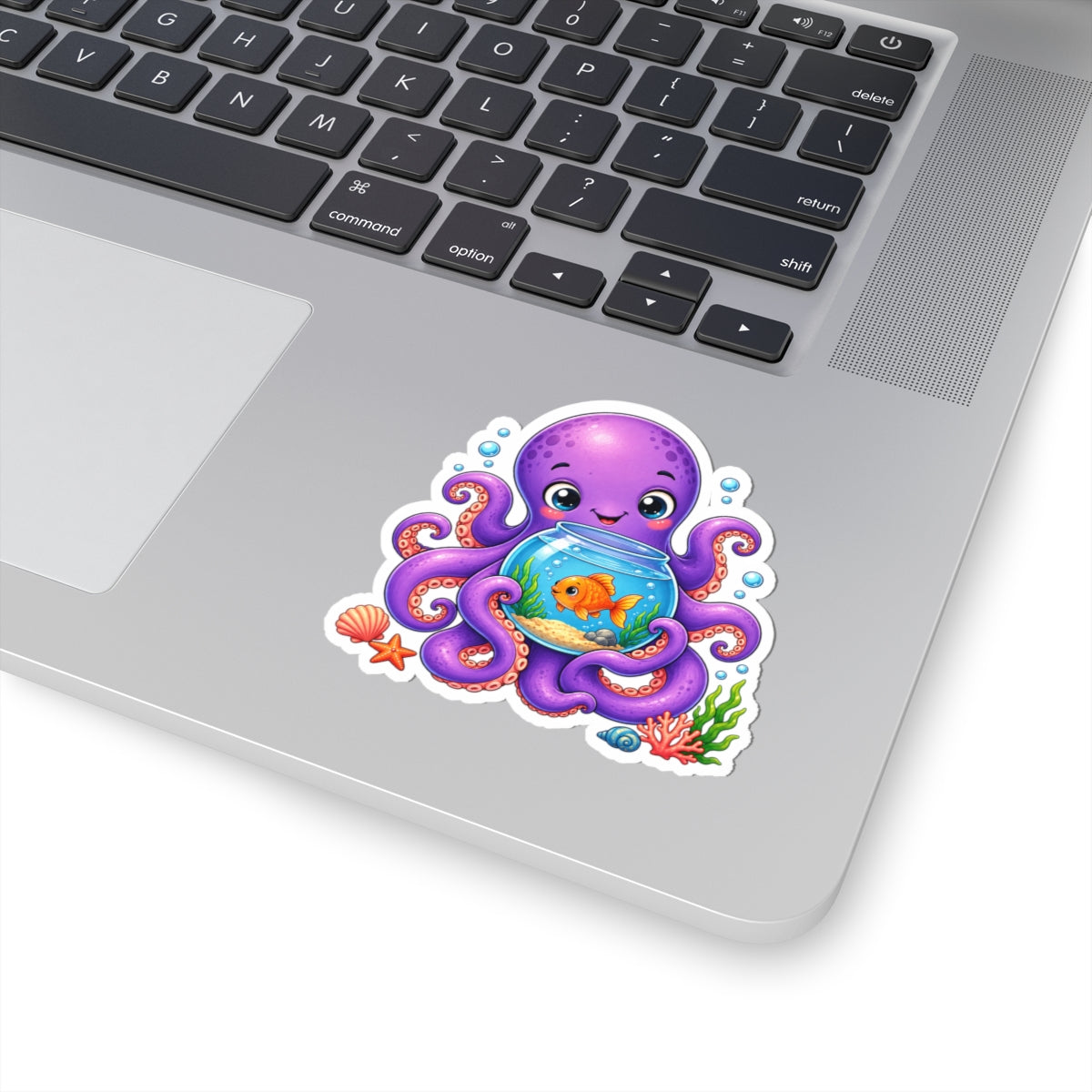 Cute Octopus Sticker | Octopus Holding Fish Bowl Sticker | Whimsical Ocean Animal Decal | Aquarium Lover Gift Kiss-Cut Stickers