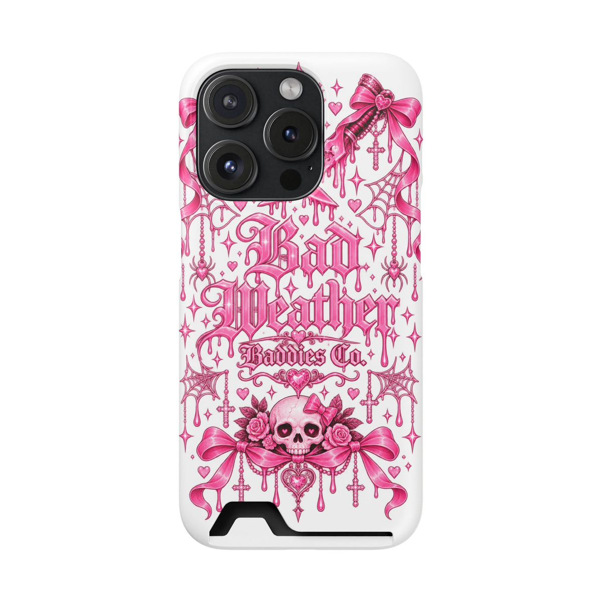 Pink Gothic Coquette Phone Case With Built In Card Holder For Cards