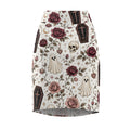 Gothic Coffin & Floral Pencil Skirt | White