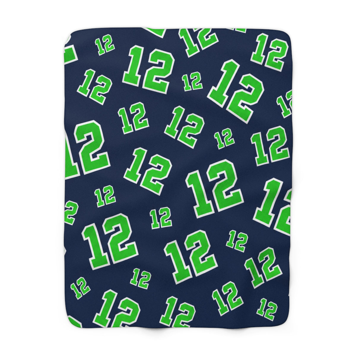 PNW 12 Fan Sherpa Fleece Blanket | Navy & Green Football Blanket | Game Day Gift | Cozy Sports Fan Throw
