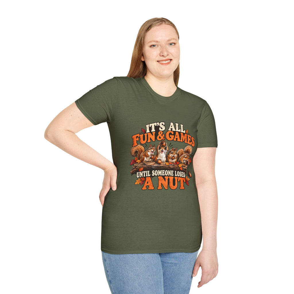 Funny Squirrel Fall T Shirt Its All Fun And Games Until Someone Loses a Nut