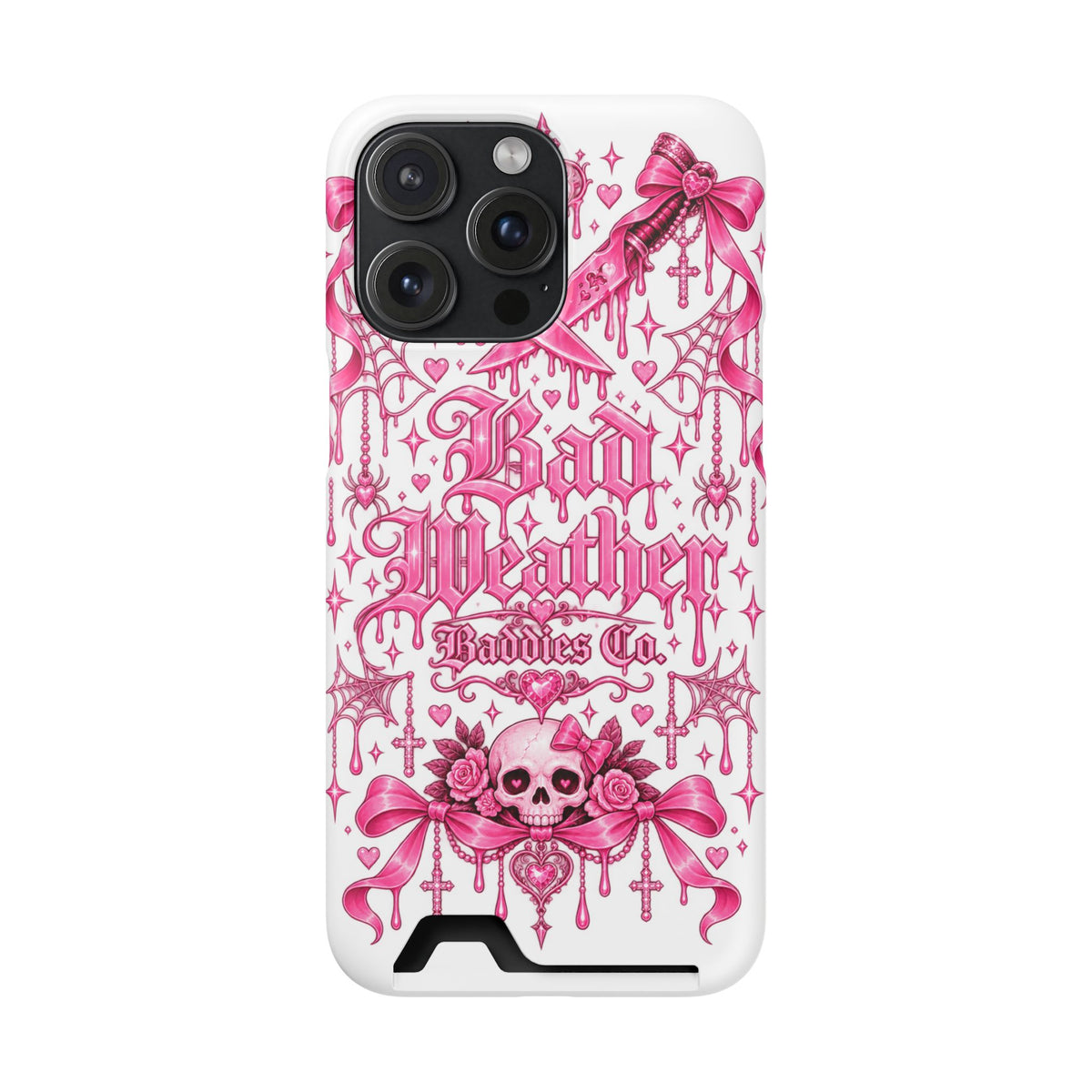 Pink Gothic Coquette Phone Case With Built In Card Holder For Cards