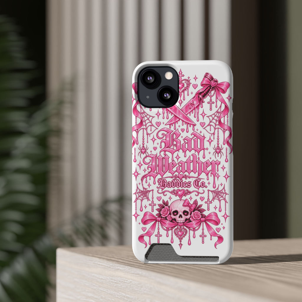 Pink Gothic Coquette Phone Case With Built In Card Holder For Cards