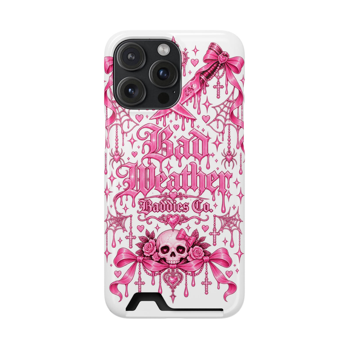 Pink Gothic Coquette Phone Case With Built In Card Holder For Cards