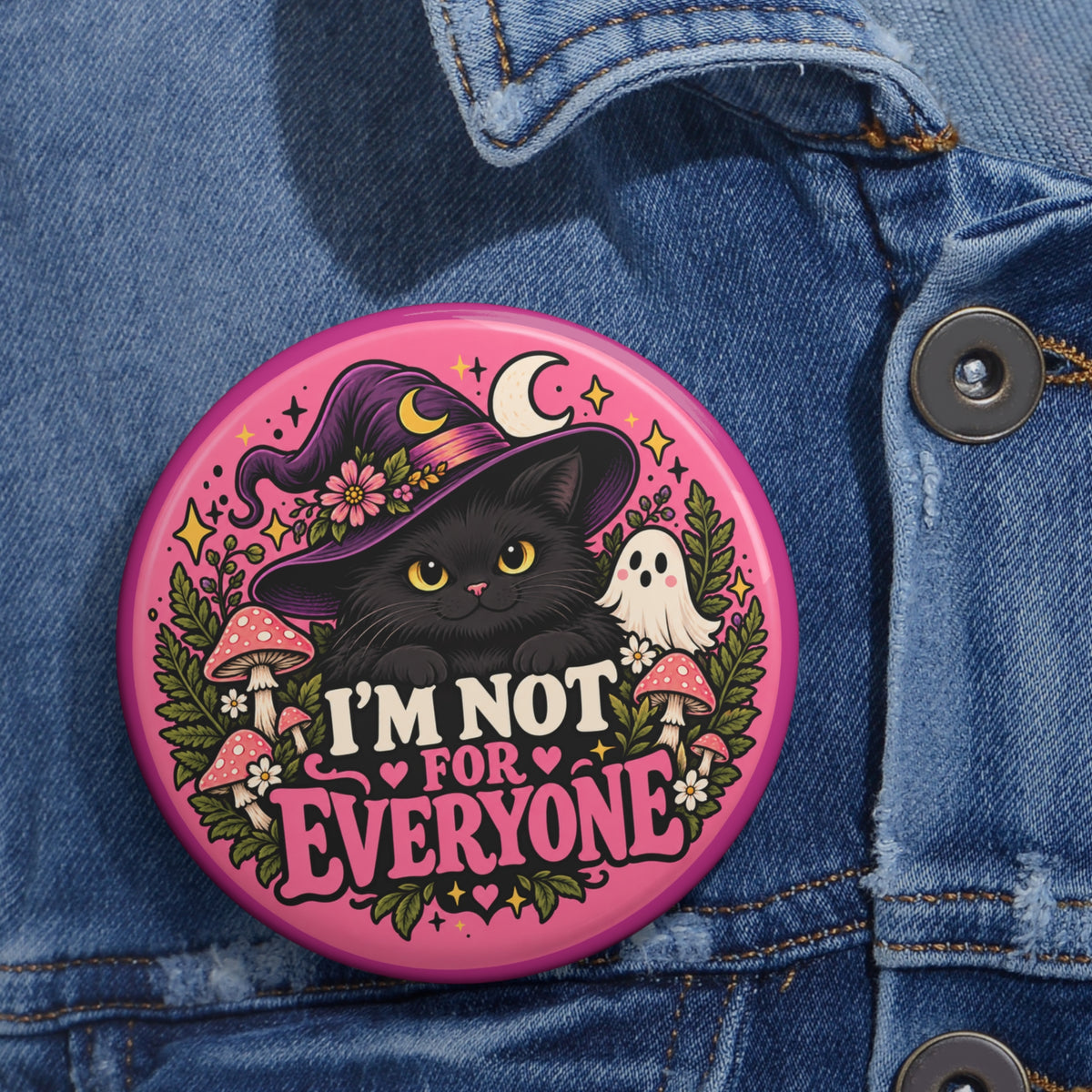 Witchy Black Cat Pin Button 3 Inch Spooky Cute Gothic Gift