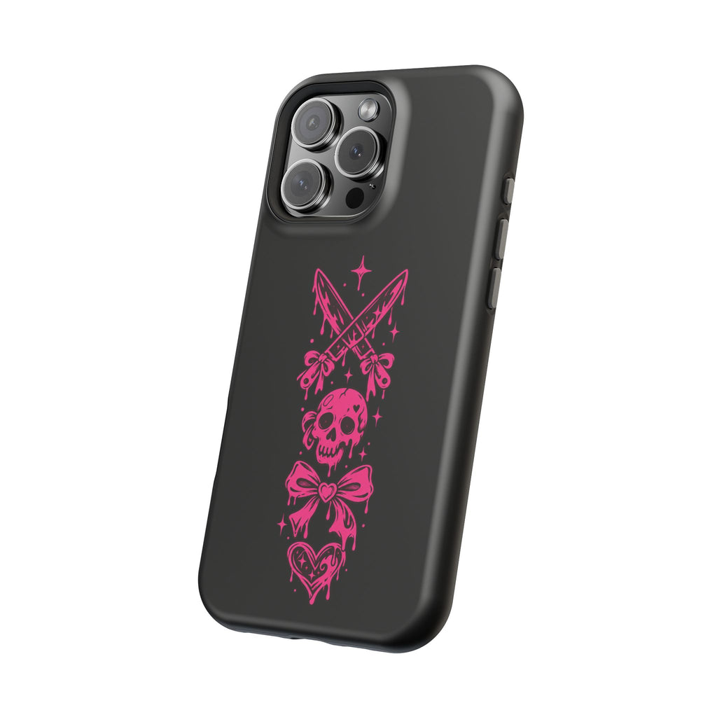 Pink Gothic Magnetic Impact Resistant Phone Case With Skull And Bows