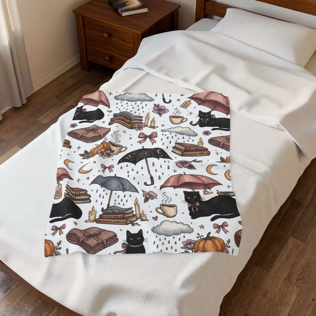 Witchy Black Cat Plush Blanket