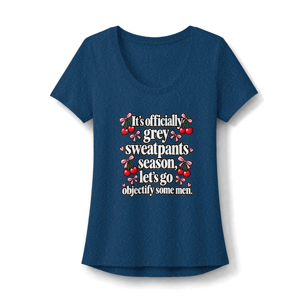 Womens Grey Sweatpants Season Scoop Neck Tee Funny Coquette Cherry Shirt