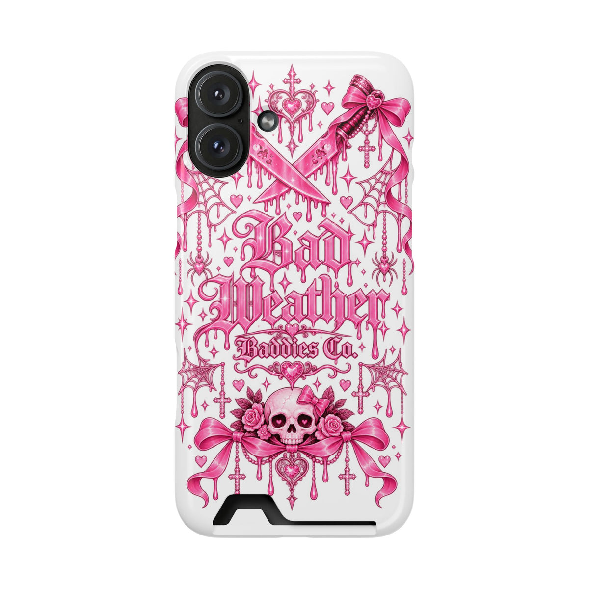 Pink Gothic Coquette Phone Case With Built In Card Holder For Cards
