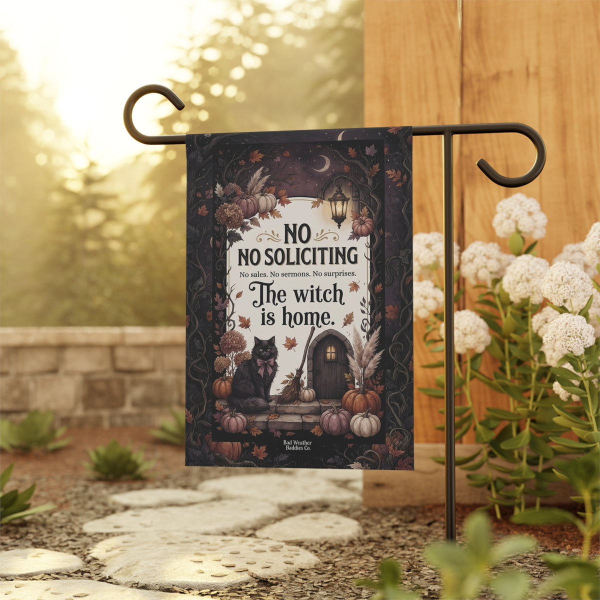 No Soliciting Witch Garden Flag