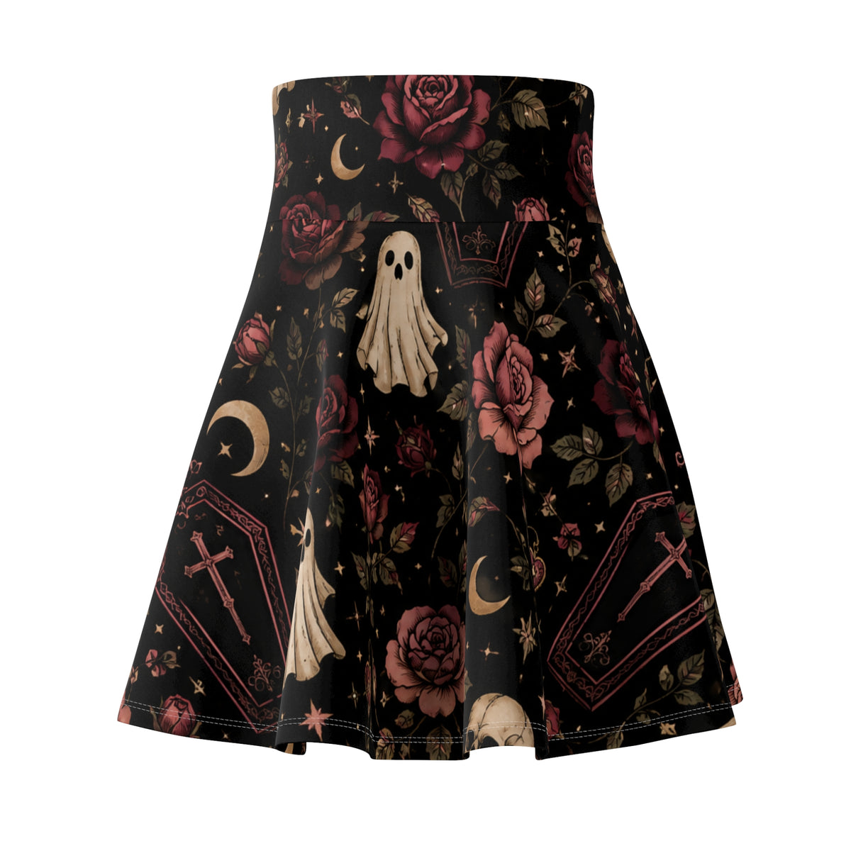 Gothic Coffin & Floral Skater Skirt | Black