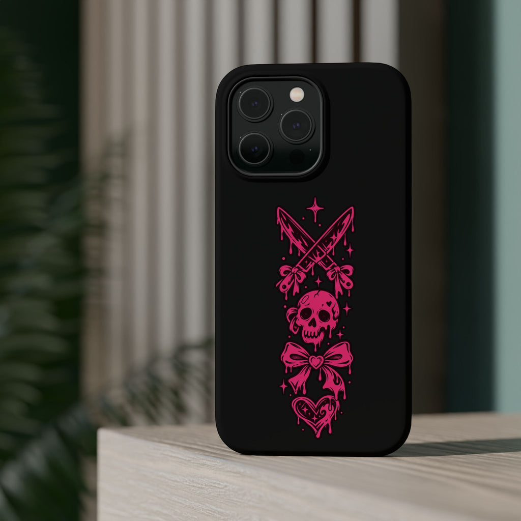 Pink Gothic Magnetic Impact Resistant Phone Case With Skull And Bows