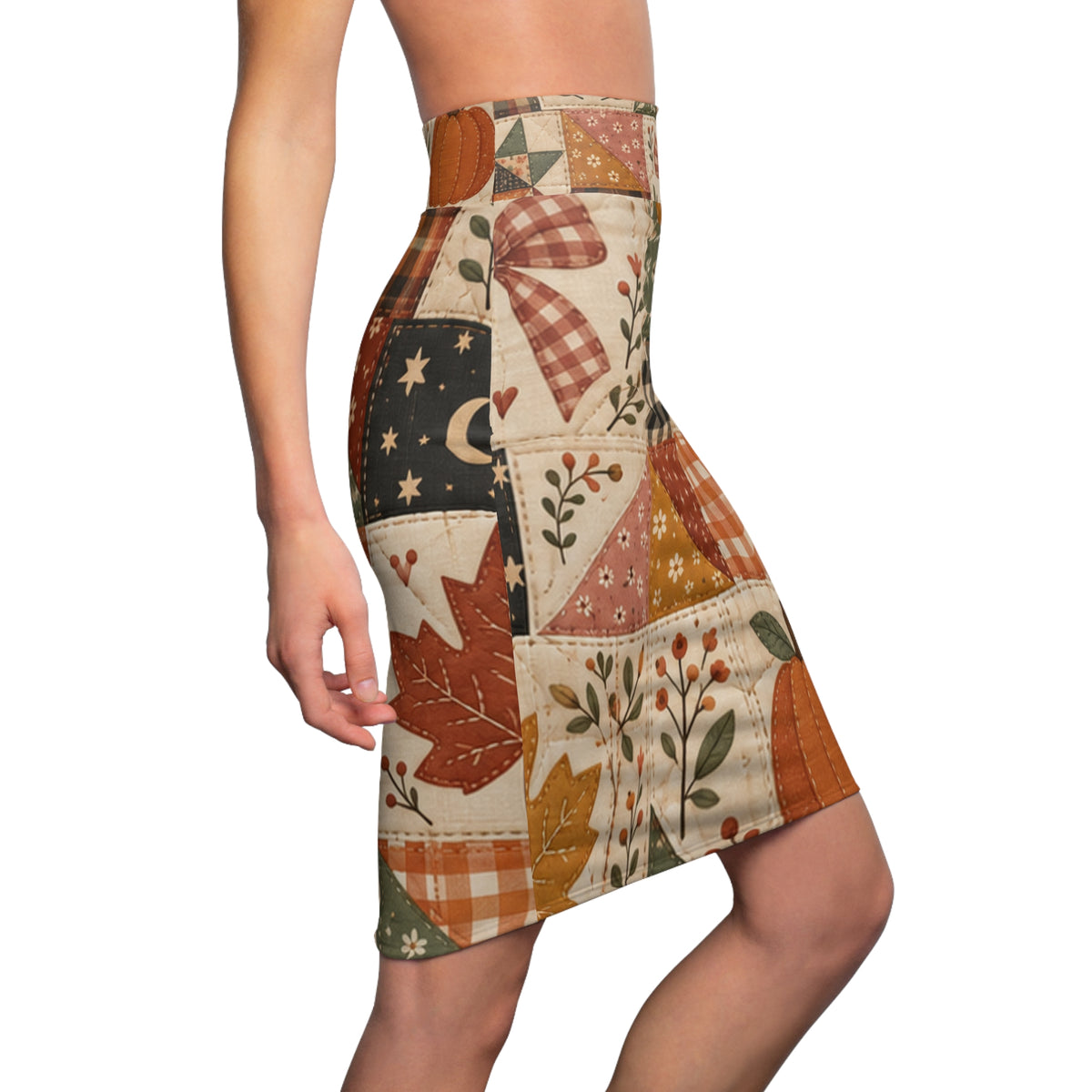 Faux Fall Patchwork Pencil Skirt