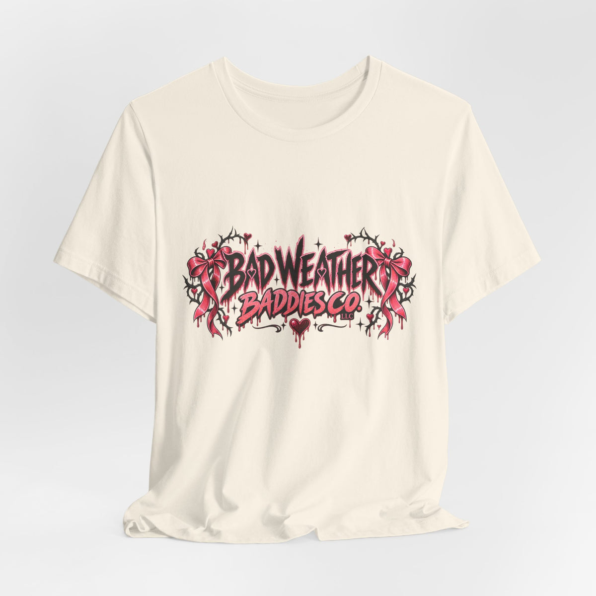 Bad Weather Baddies Co Gothic Pink Bow Signature Graphic Tee