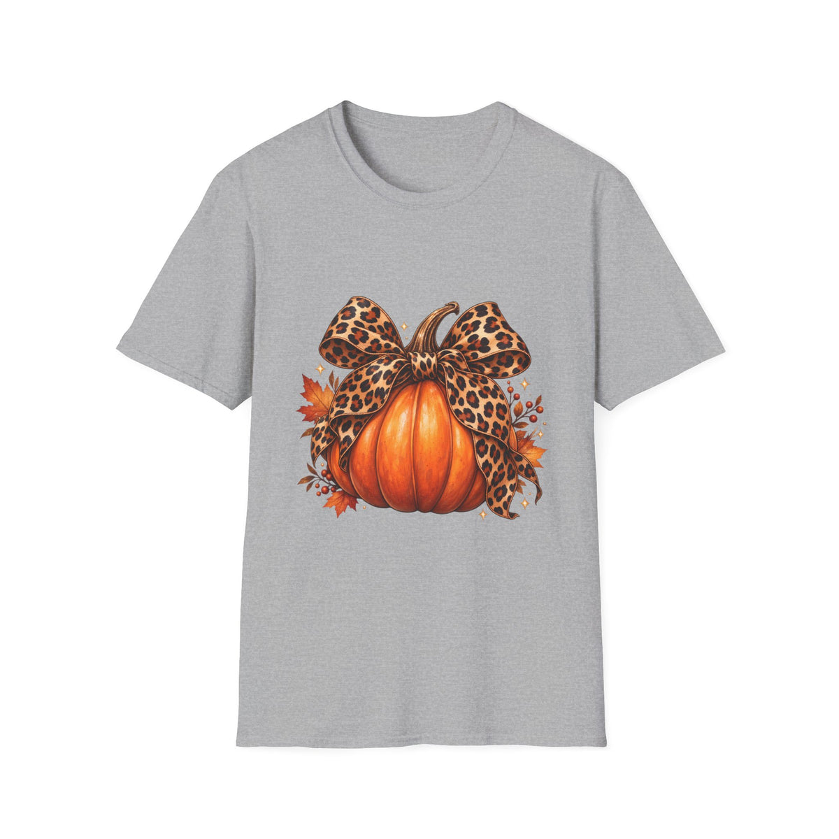 Leopard Print Bow Pumpkin Fall T Shirt Unisex Autumn Graphic Tee