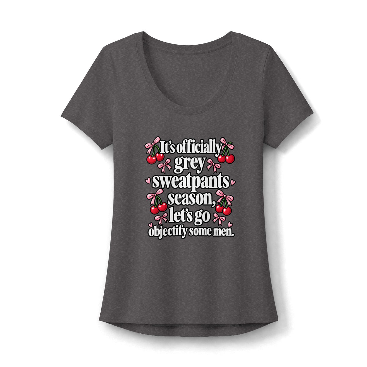 Womens Grey Sweatpants Season Scoop Neck Tee Funny Coquette Cherry Shirt