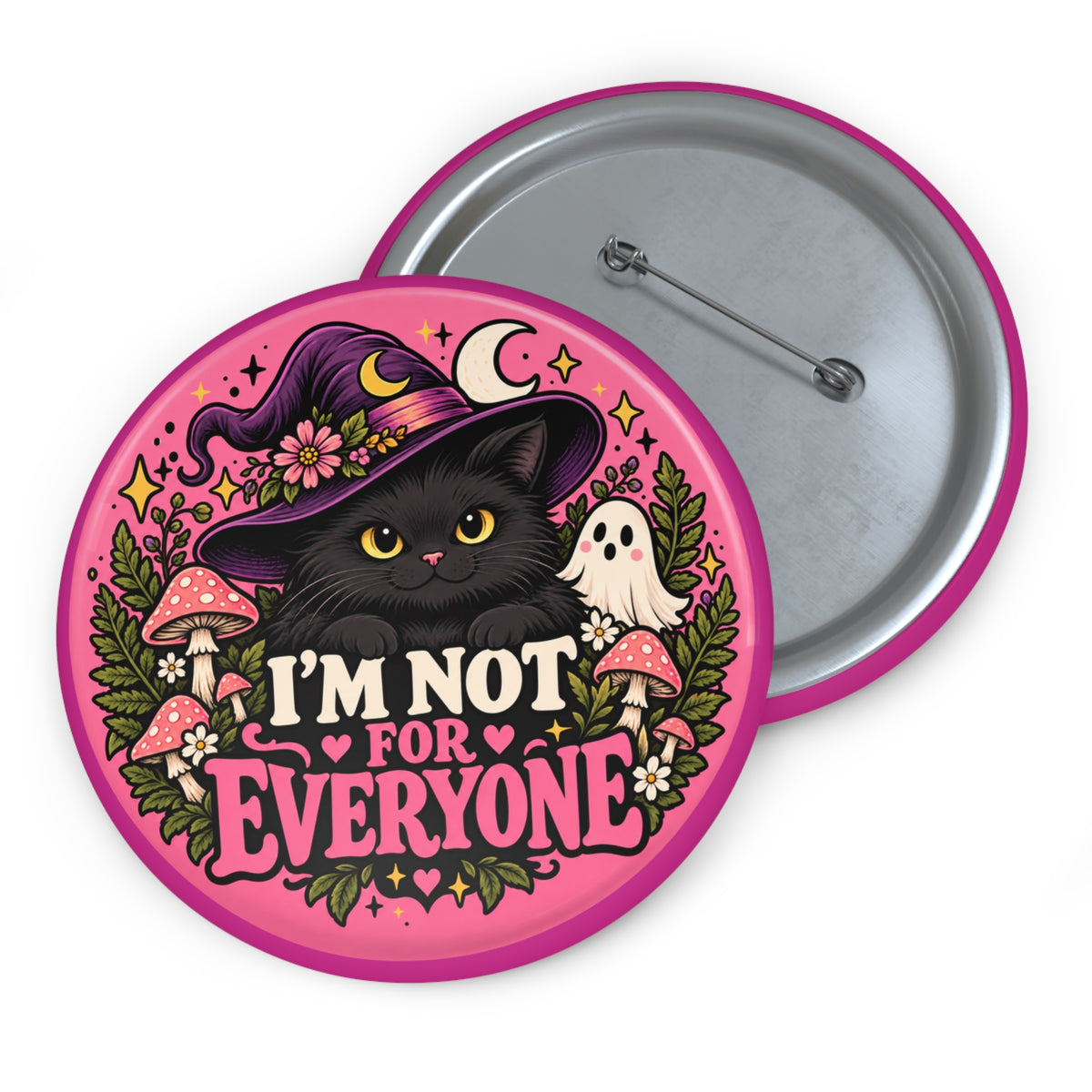 Witchy Black Cat Pin Button 3 Inch Spooky Cute Gothic Gift