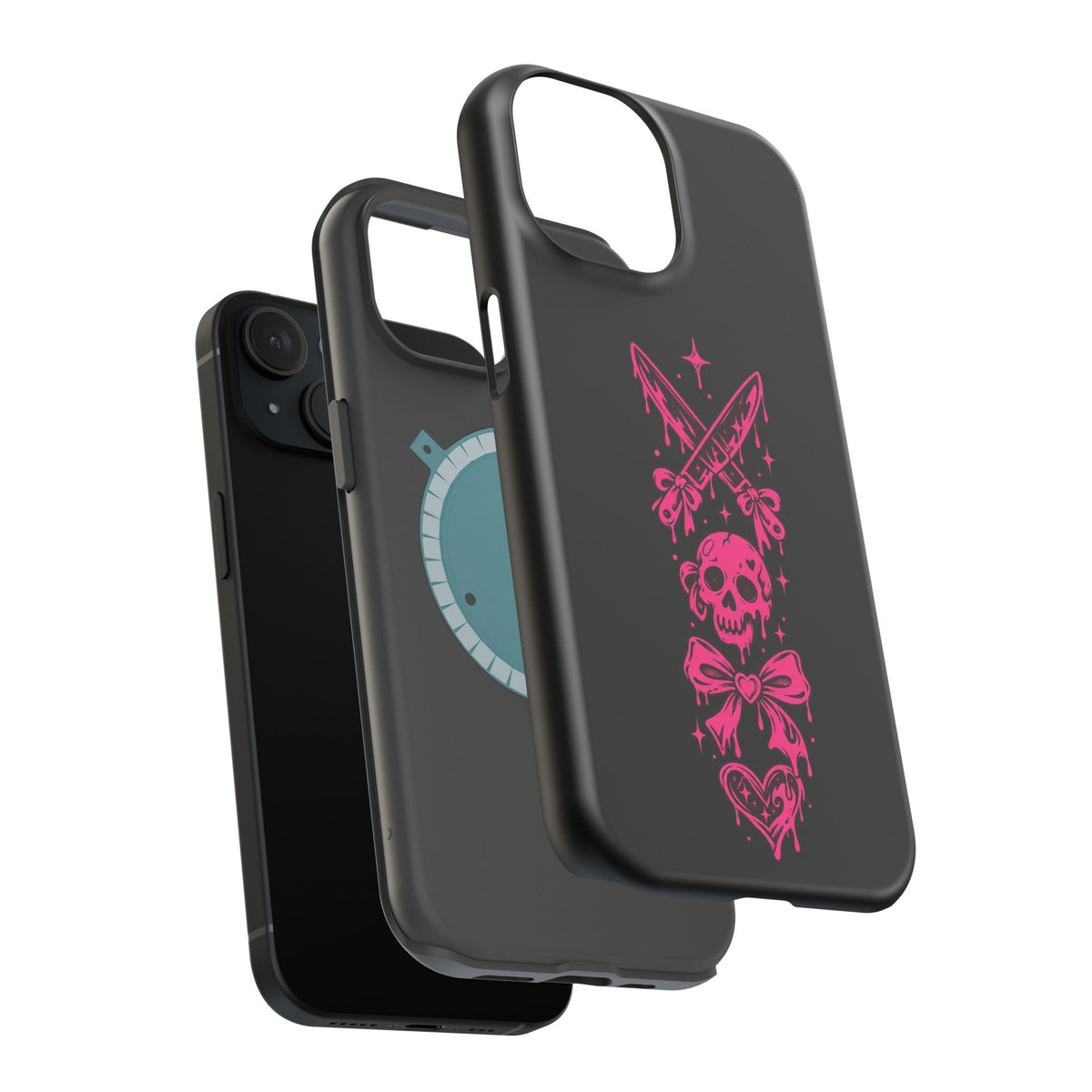 Pink Gothic Magnetic Impact Resistant Phone Case With Skull And Bows