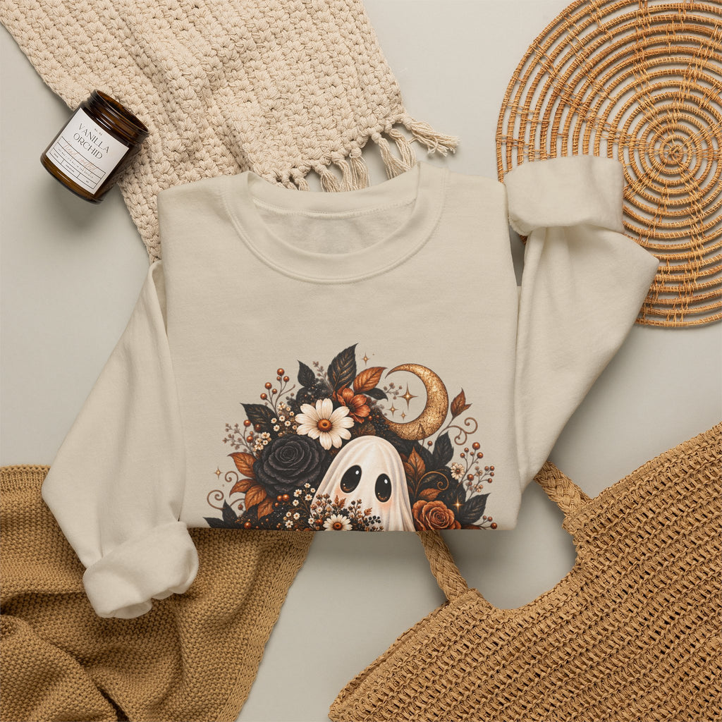 Unisex Autumn Ghost Floral Crewneck Sweatshirt With Spooky Fall Art