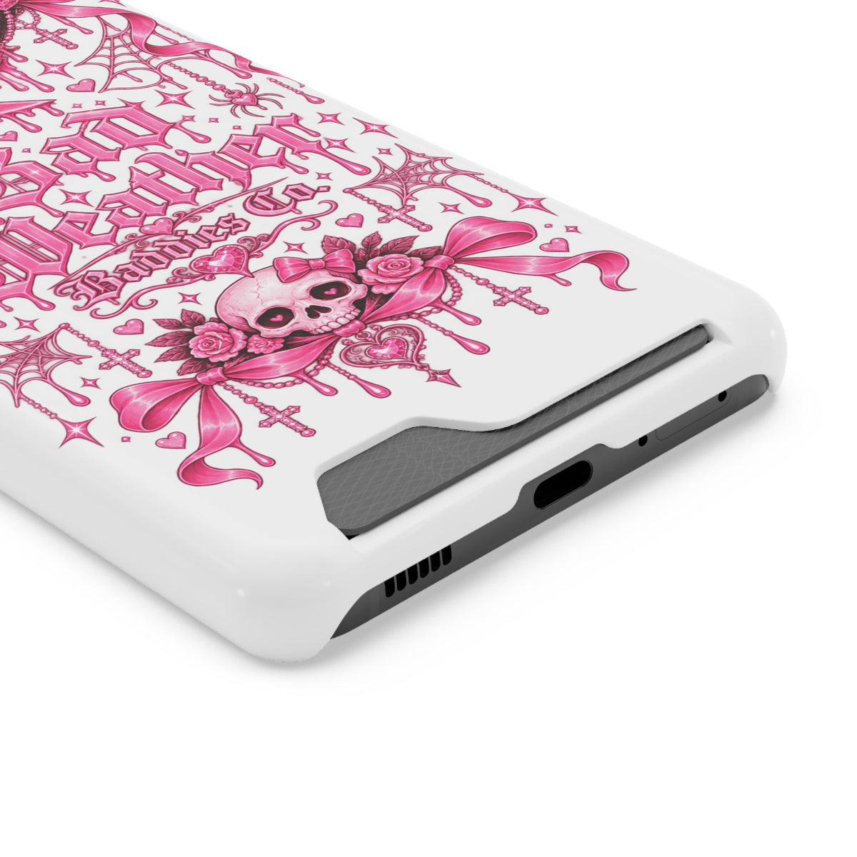 Pink Gothic Coquette Phone Case With Built In Card Holder For Cards