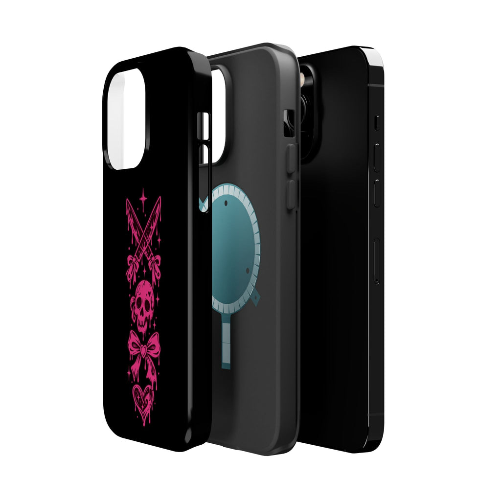 Pink Gothic Magnetic Impact Resistant Phone Case With Skull And Bows