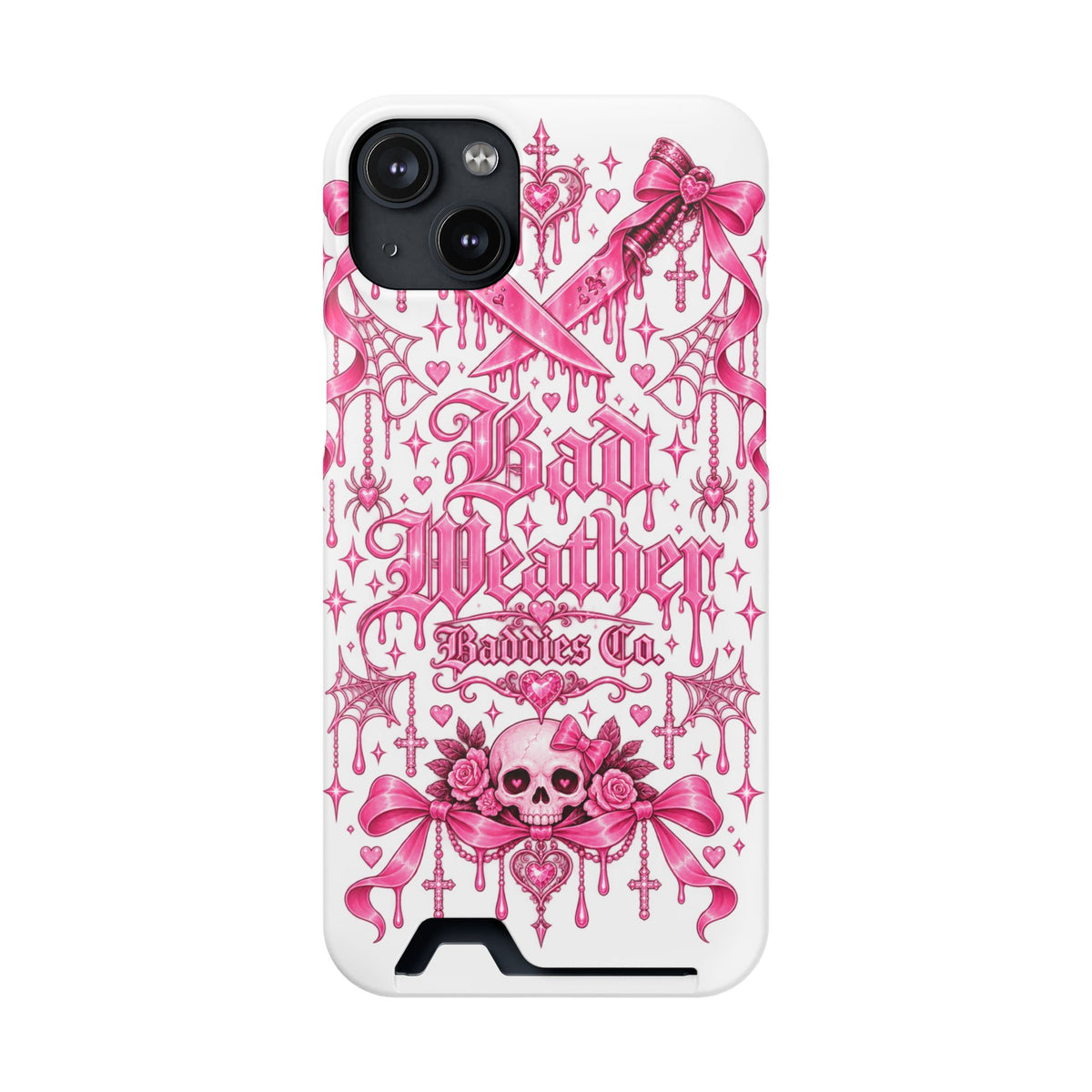Pink Gothic Coquette Phone Case With Built In Card Holder For Cards
