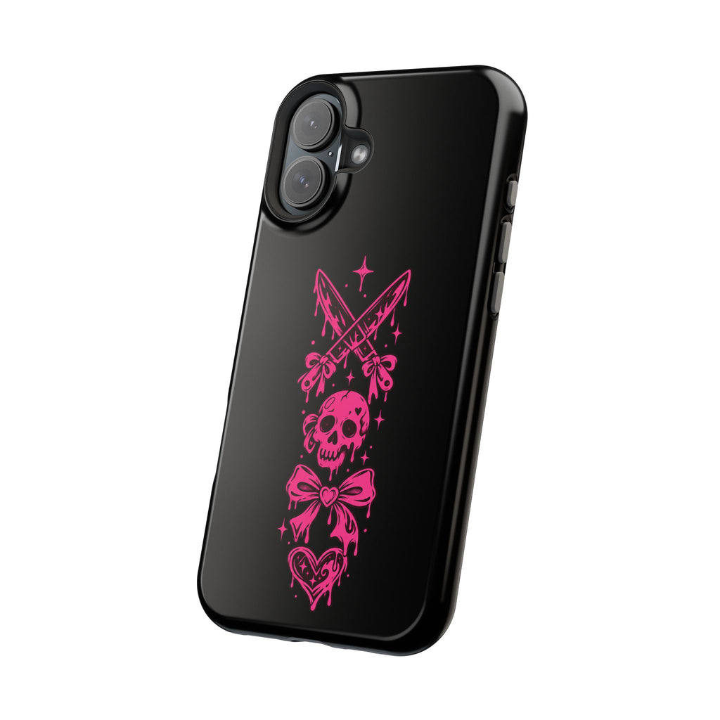 Pink Gothic Magnetic Impact Resistant Phone Case With Skull And Bows