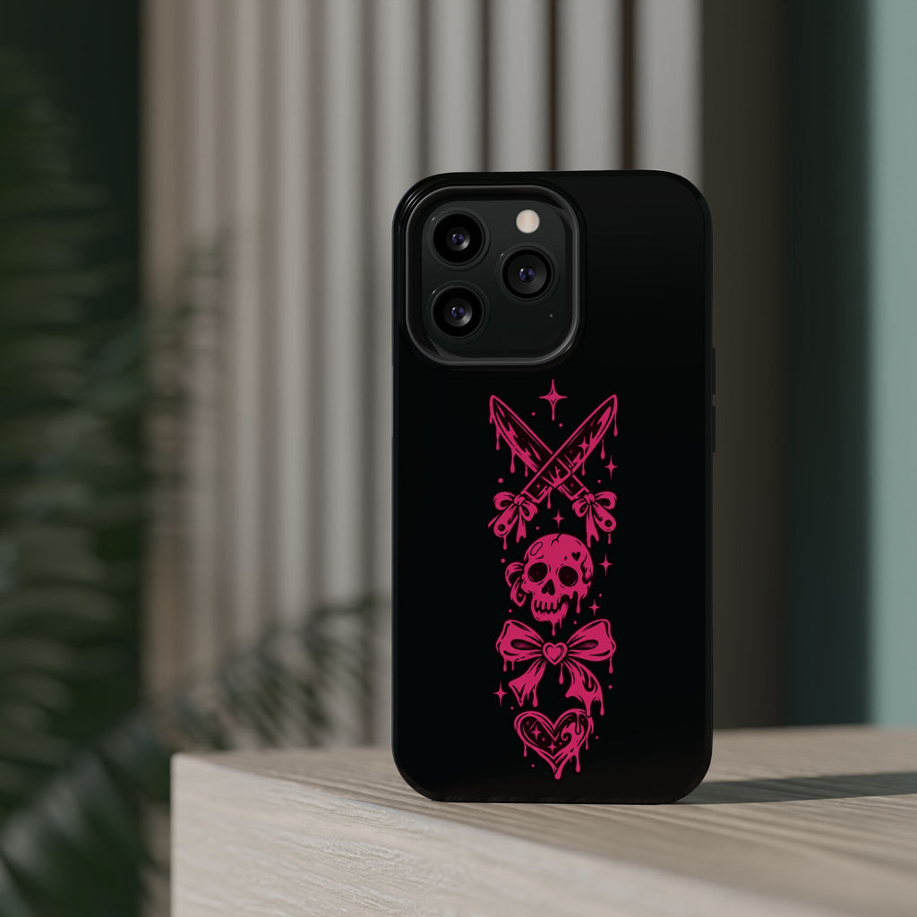 Pink Gothic Magnetic Impact Resistant Phone Case With Skull And Bows