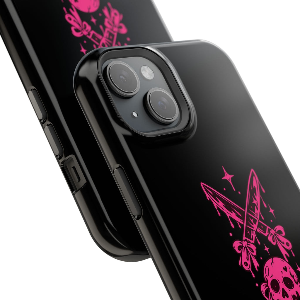 Pink Gothic Magnetic Impact Resistant Phone Case With Skull And Bows