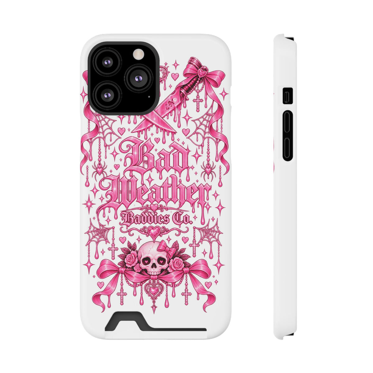 Pink Gothic Coquette Phone Case With Built In Card Holder For Cards