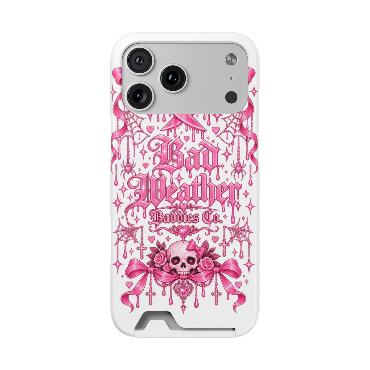 Pink Gothic Coquette Phone Case With Built In Card Holder For Cards
