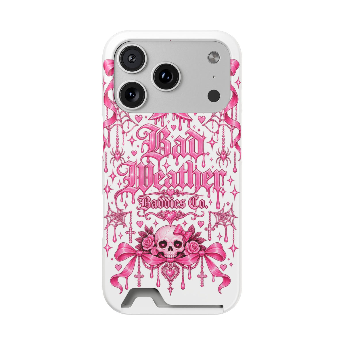 Pink Gothic Coquette Phone Case With Built In Card Holder For Cards