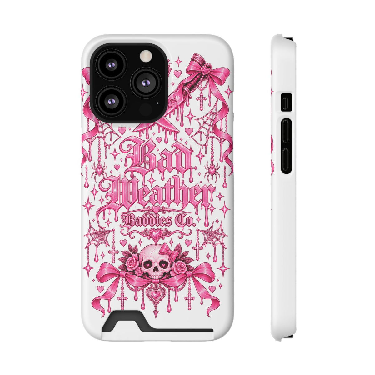 Pink Gothic Coquette Phone Case With Built In Card Holder For Cards