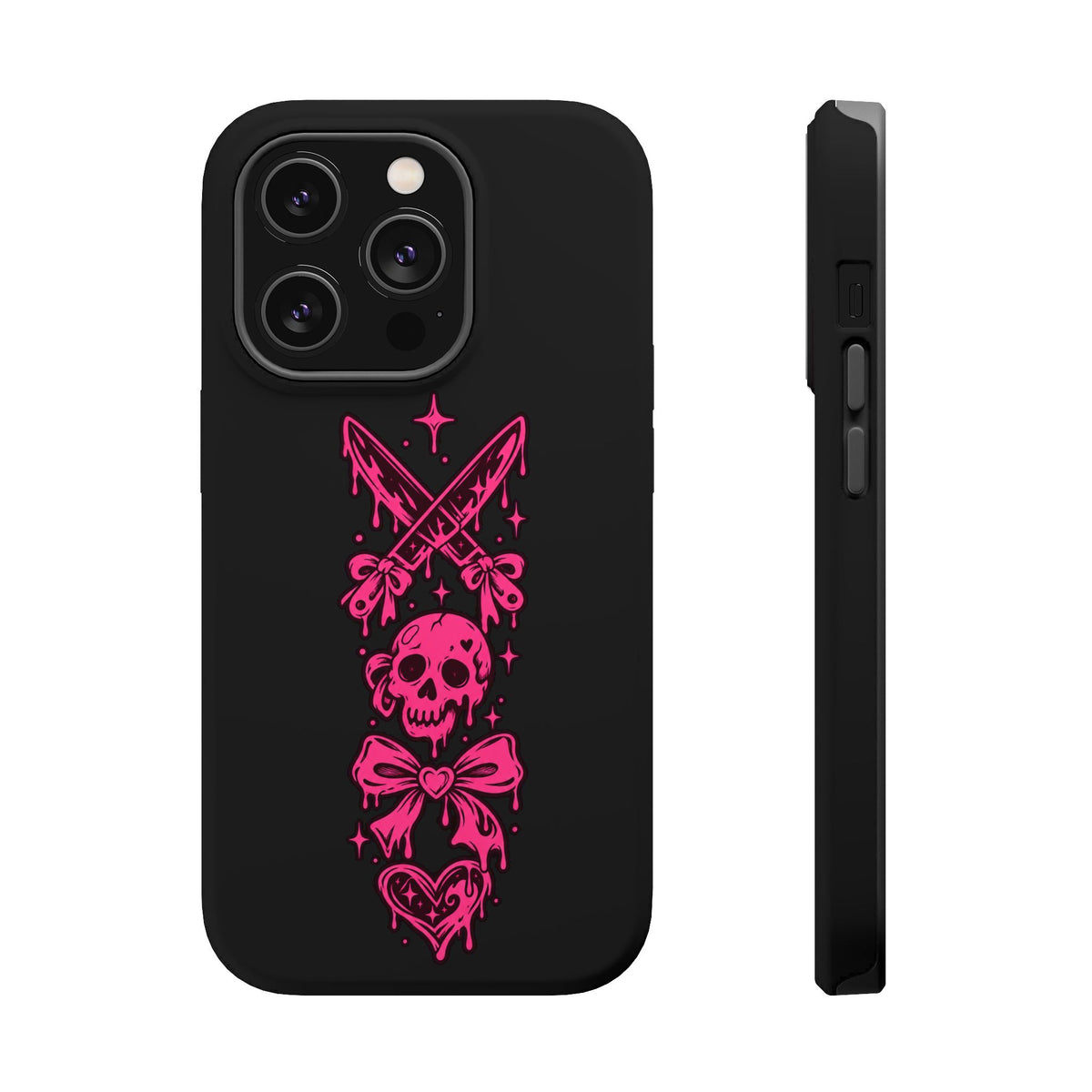 Pink Gothic Magnetic Impact Resistant Phone Case With Skull And Bows