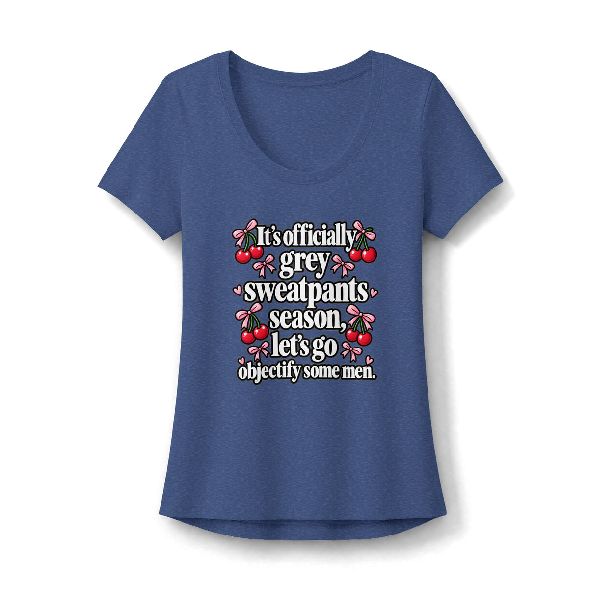 Womens Grey Sweatpants Season Scoop Neck Tee Funny Coquette Cherry Shirt