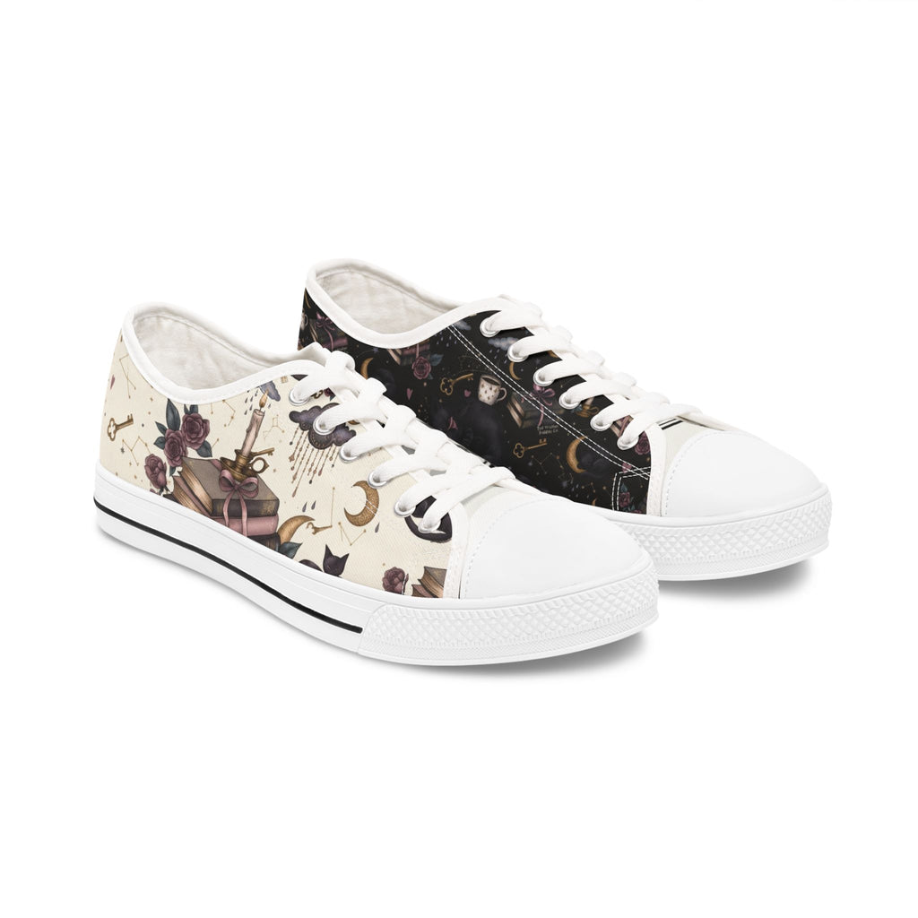 Witchy Sneakers, Celestial Black Cat Shoes, Gothic Low Top Sneakers, Moon and Stars Shoes, Witchy Gift for Her