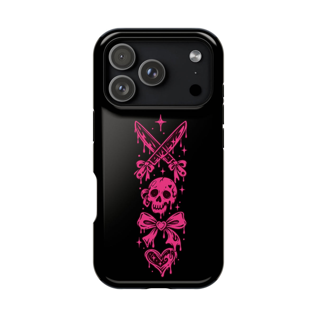 Pink Gothic Magnetic Impact Resistant Phone Case With Skull And Bows