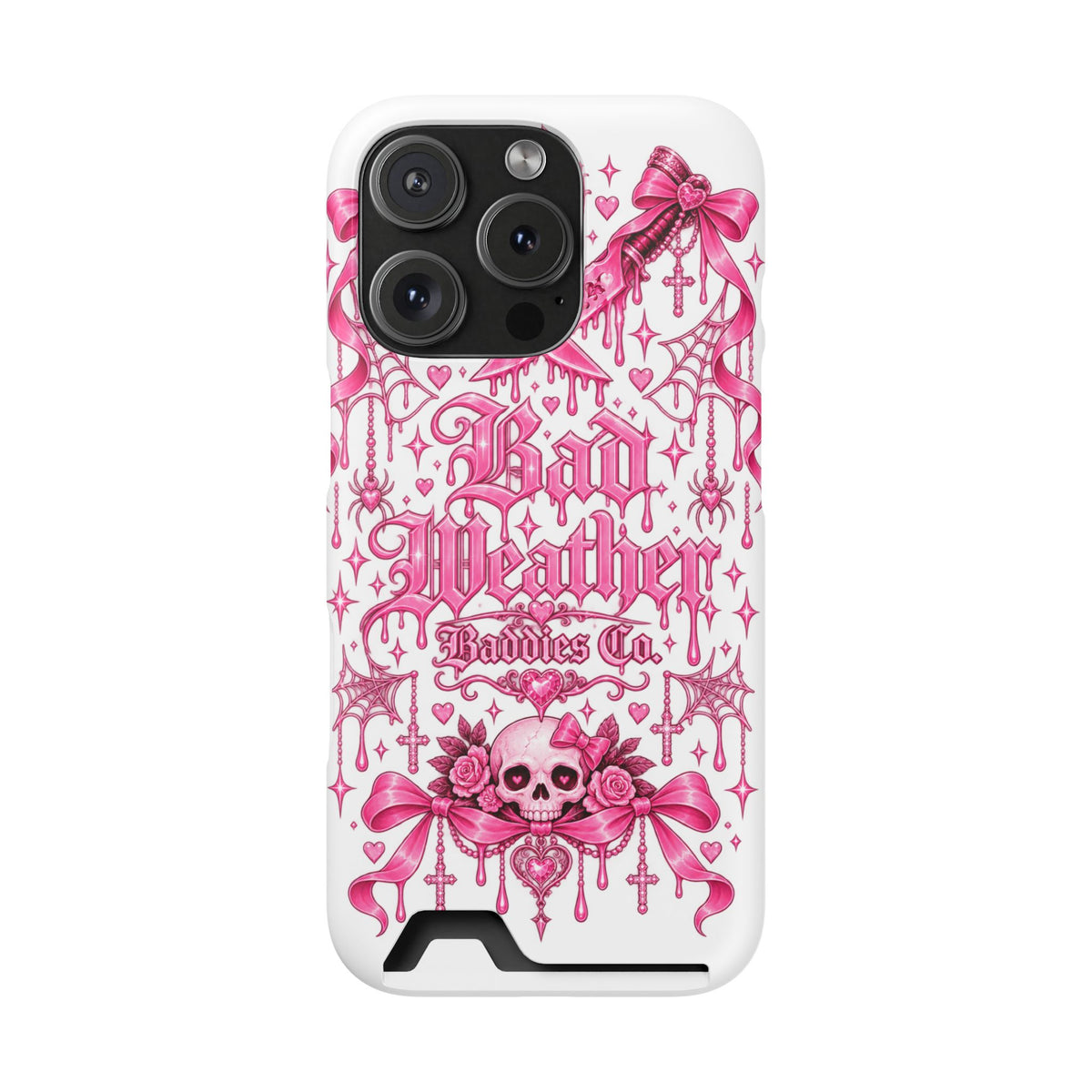 Pink Gothic Coquette Phone Case With Built In Card Holder For Cards