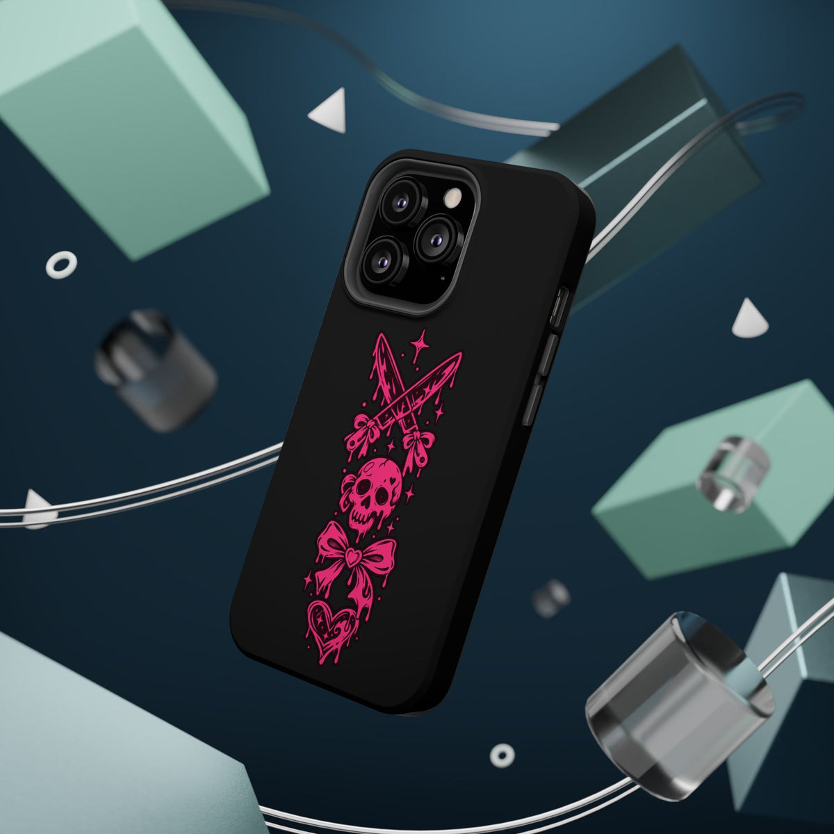 Pink Gothic Magnetic Impact Resistant Phone Case With Skull And Bows