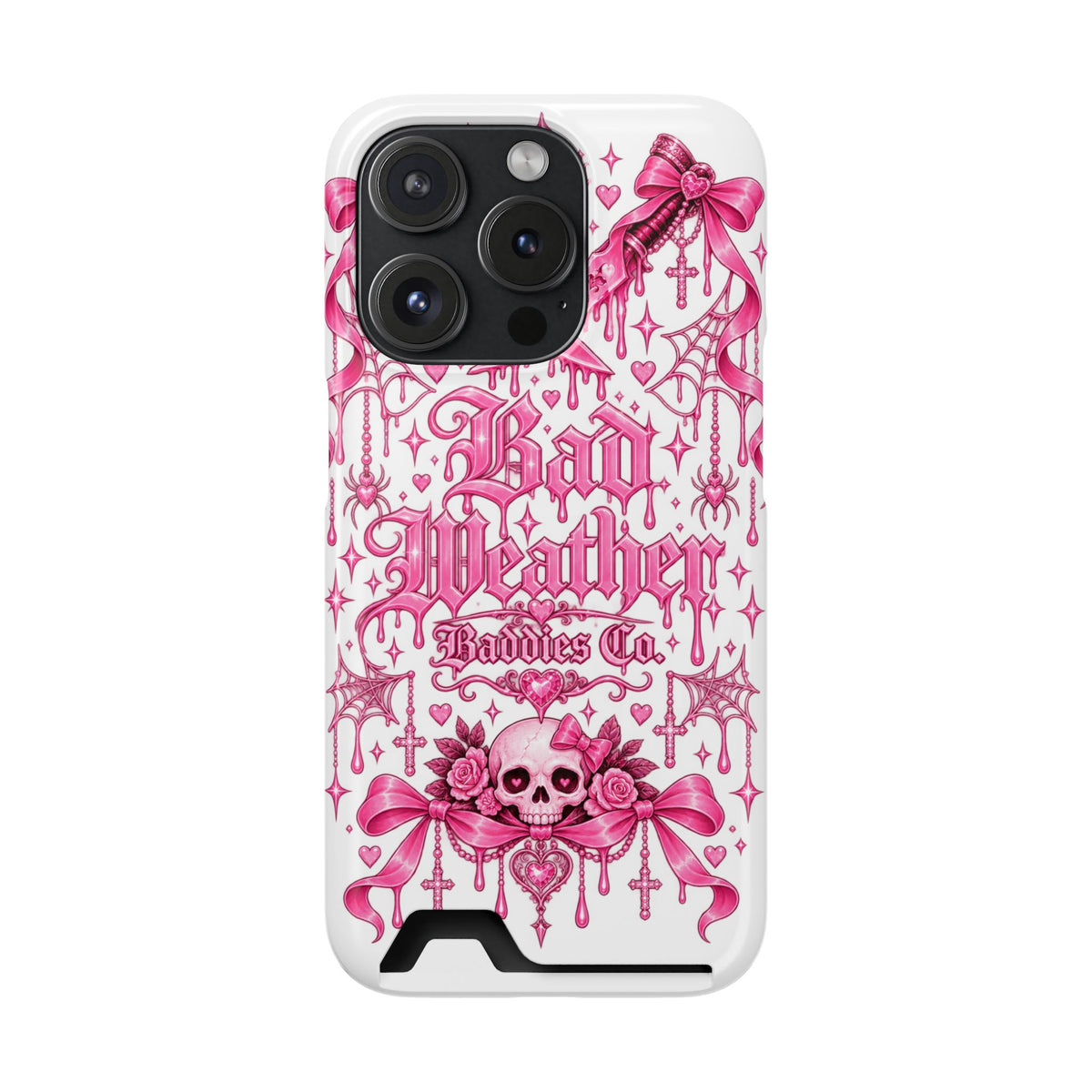 Pink Gothic Coquette Phone Case With Built In Card Holder For Cards
