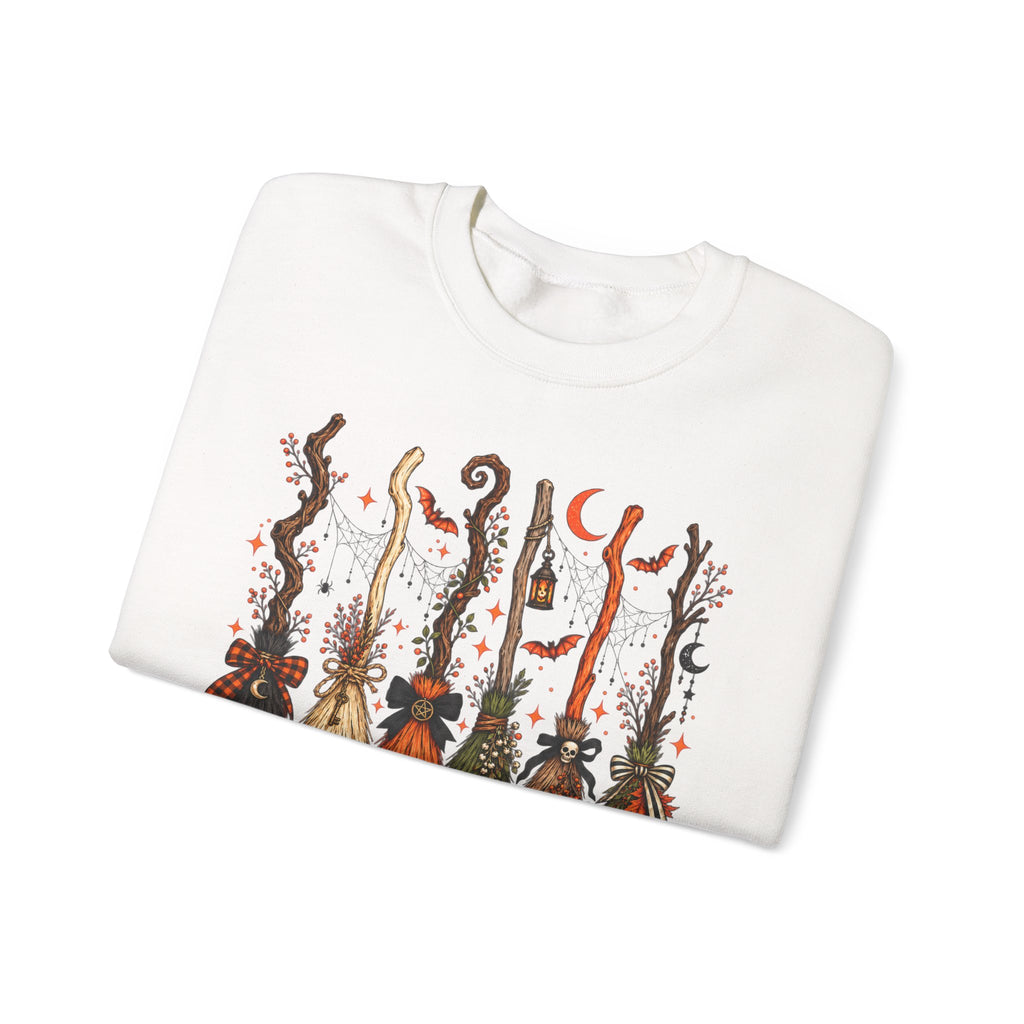 A Girl Gotta Have Options Witchy Halloween Broom Print Crewneck Sweatshirt