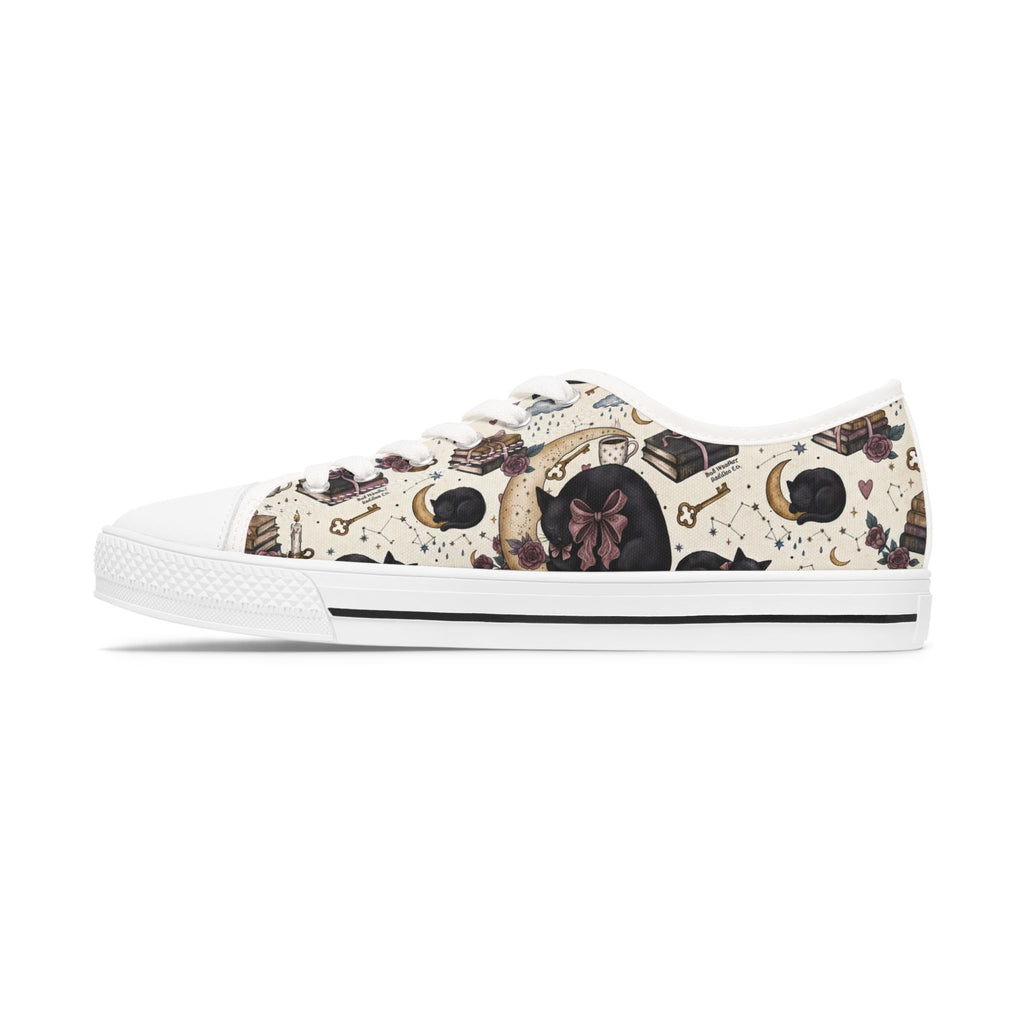 Witchy Sneakers, Celestial Black Cat Shoes, Gothic Low Top Sneakers, Moon and Stars Shoes, Witchy Gift for Her