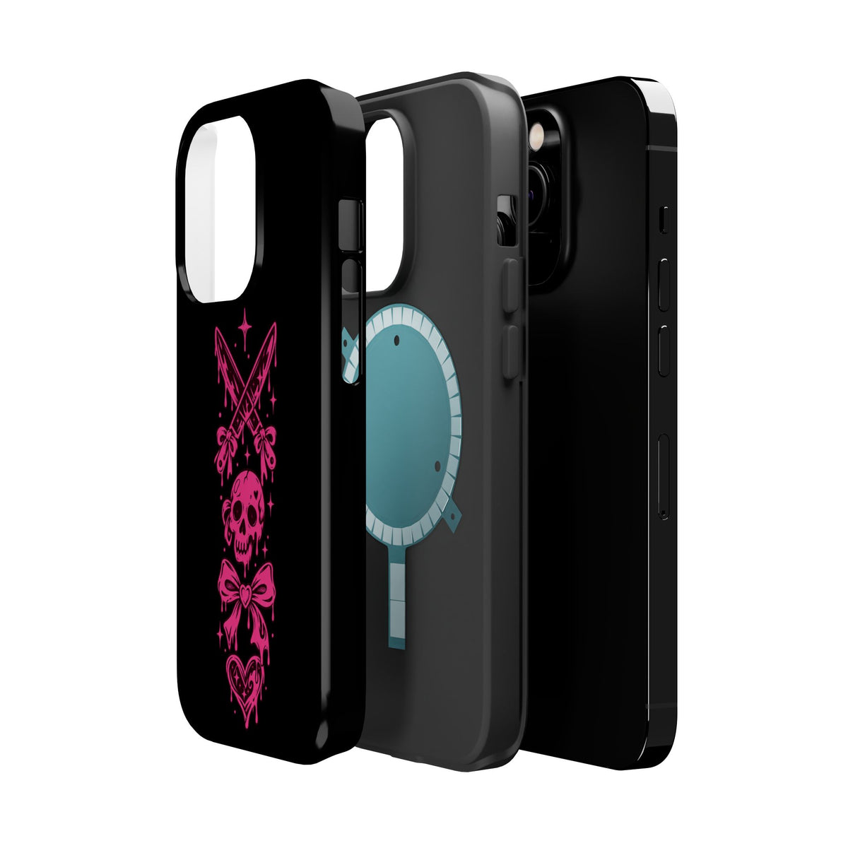 Pink Gothic Magnetic Impact Resistant Phone Case With Skull And Bows