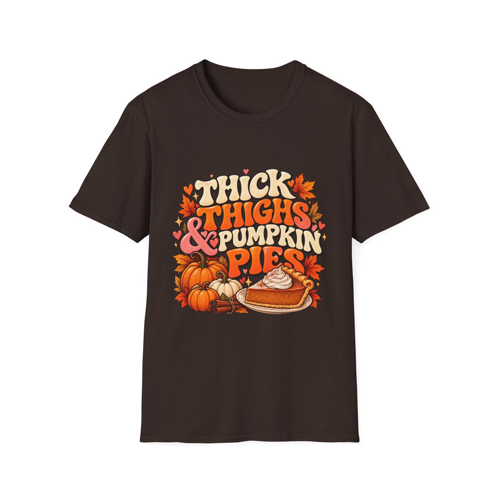 Thick Thighs And Pumpkin Pies Unisex Retro Fall T Shirt