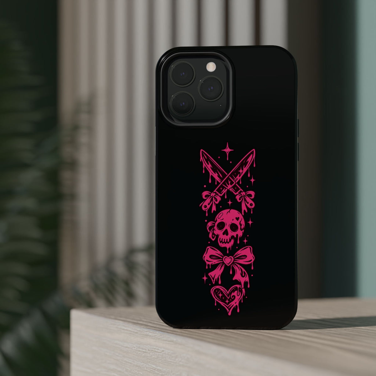Pink Gothic Magnetic Impact Resistant Phone Case With Skull And Bows