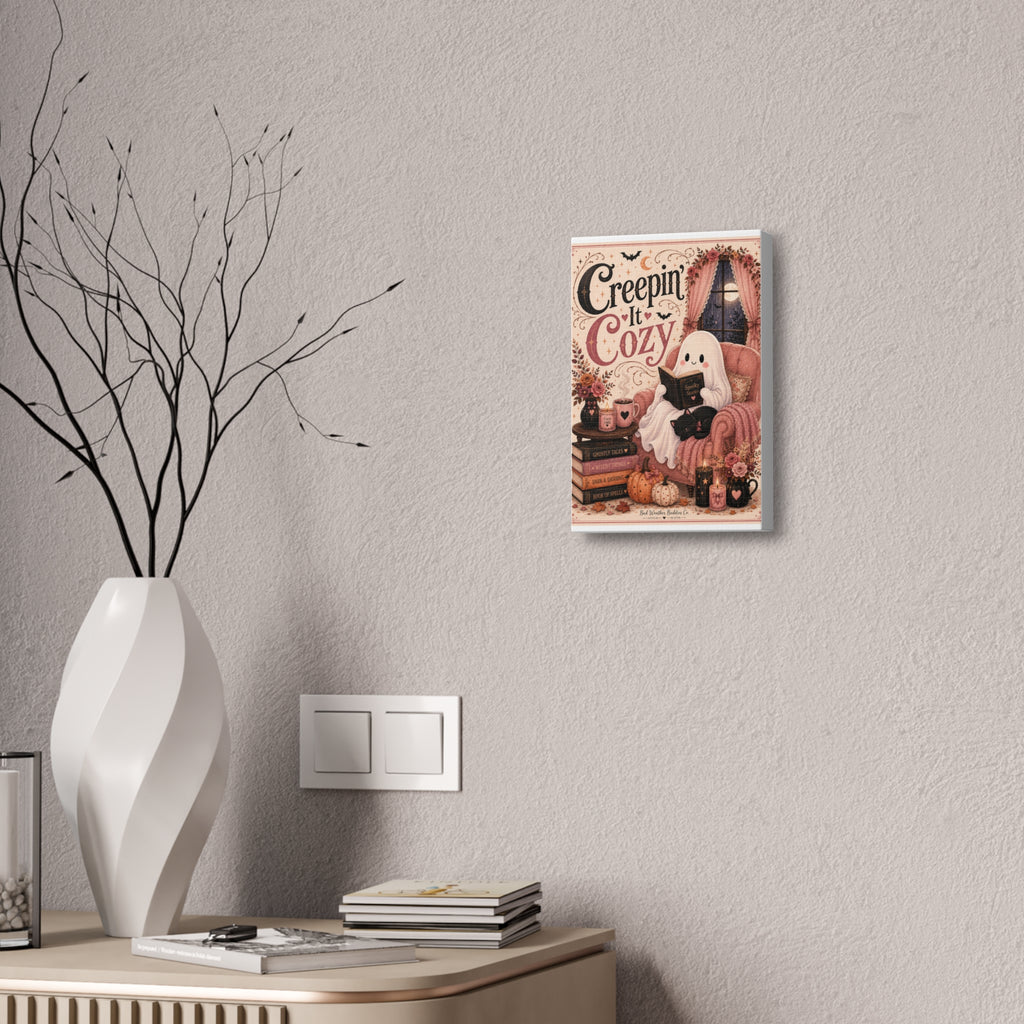 Creepin’ It Cozy Halloween Canvas | Cute Ghost Reading Nook Wall Art Canvas Stretched, 1.5''