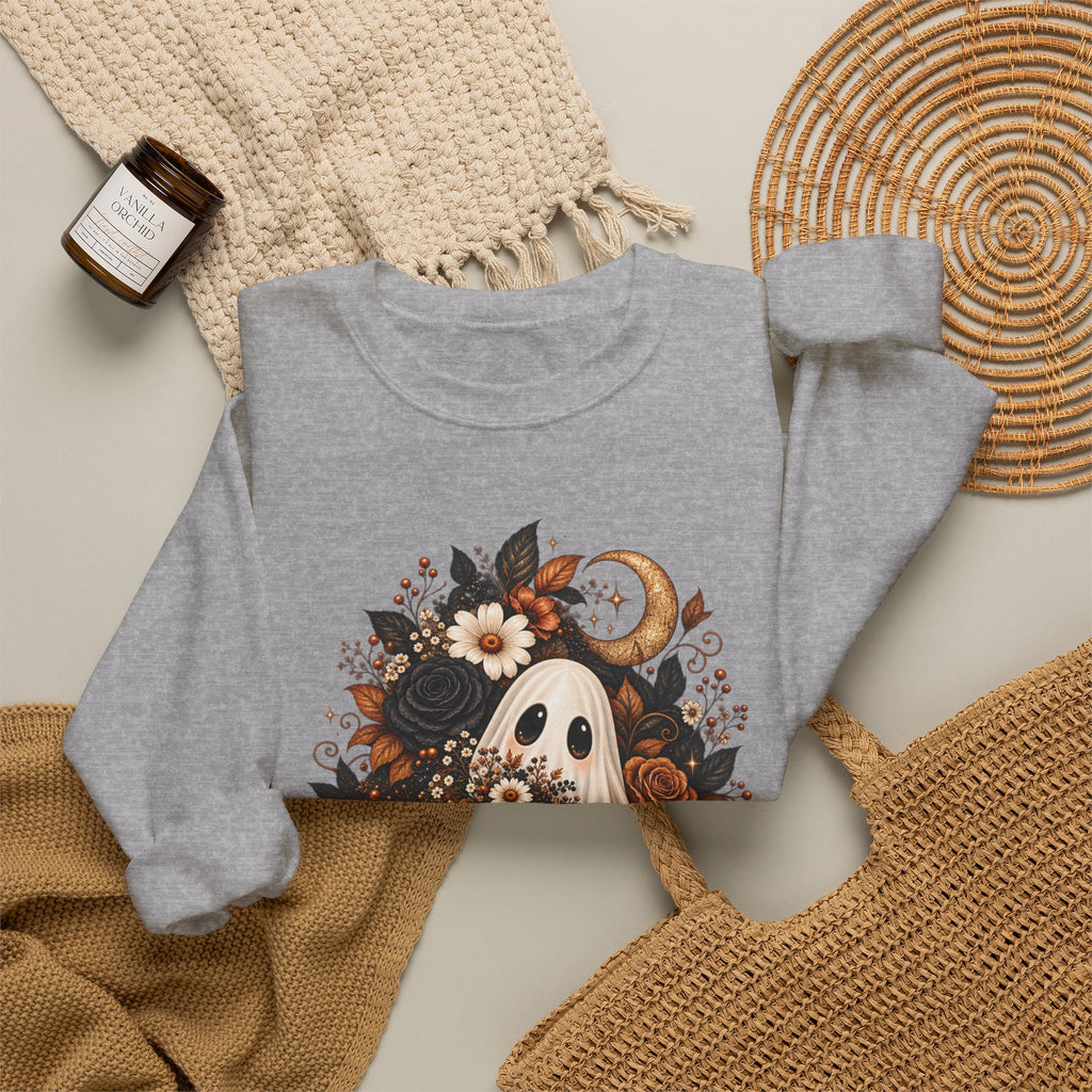 Unisex Autumn Ghost Floral Crewneck Sweatshirt With Spooky Fall Art