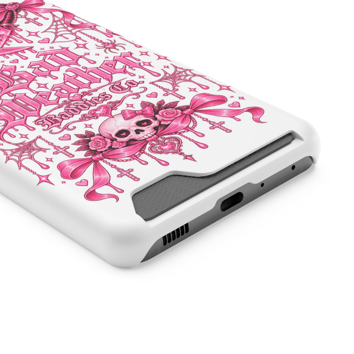 Pink Gothic Coquette Phone Case With Built In Card Holder For Cards