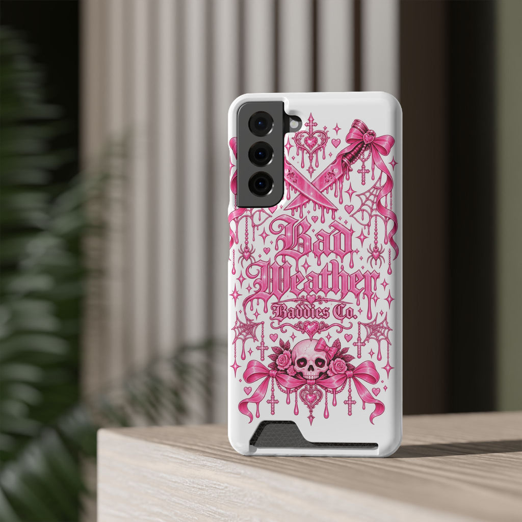 Pink Gothic Coquette Phone Case With Built In Card Holder For Cards